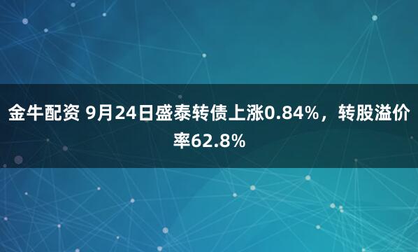 金牛配资 9月24日盛泰转债上涨0.84%，转股溢价率62.8%